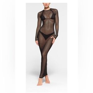 NWT SKIMS Warp knit cover up long sleeve dress onyx m-xl elegant sheer maxi